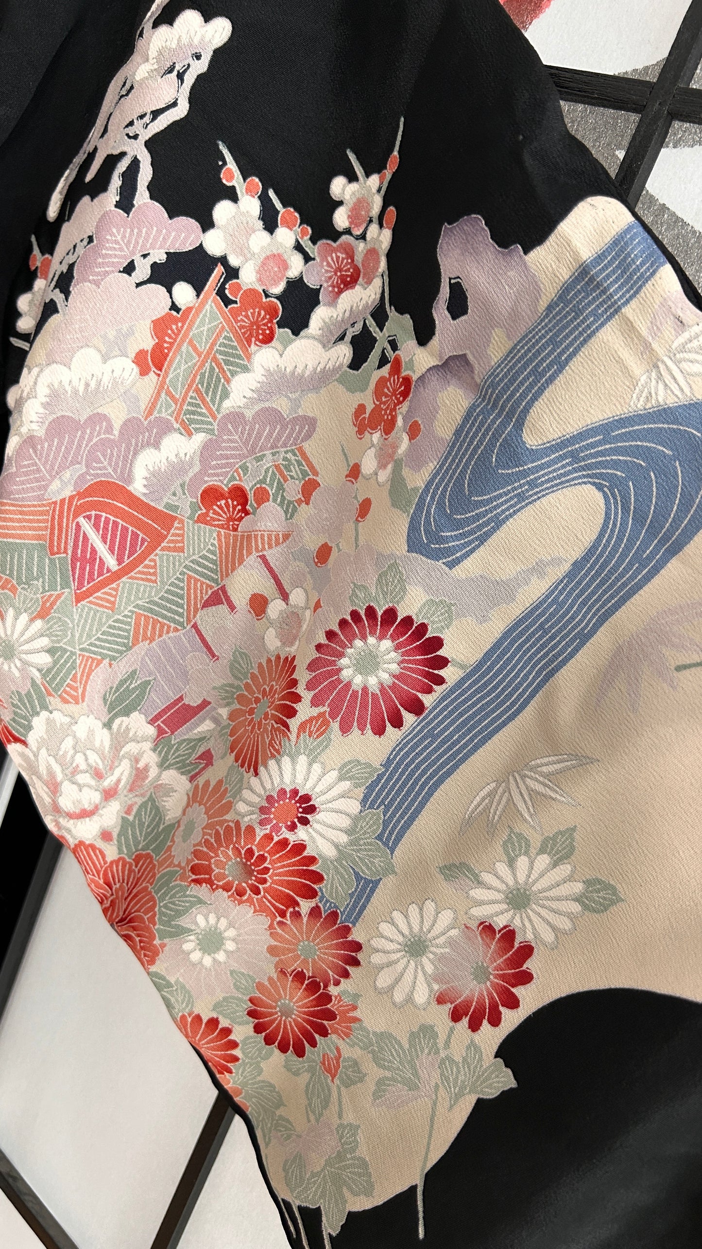 Upcycled Kimono Regular Hoodie Black