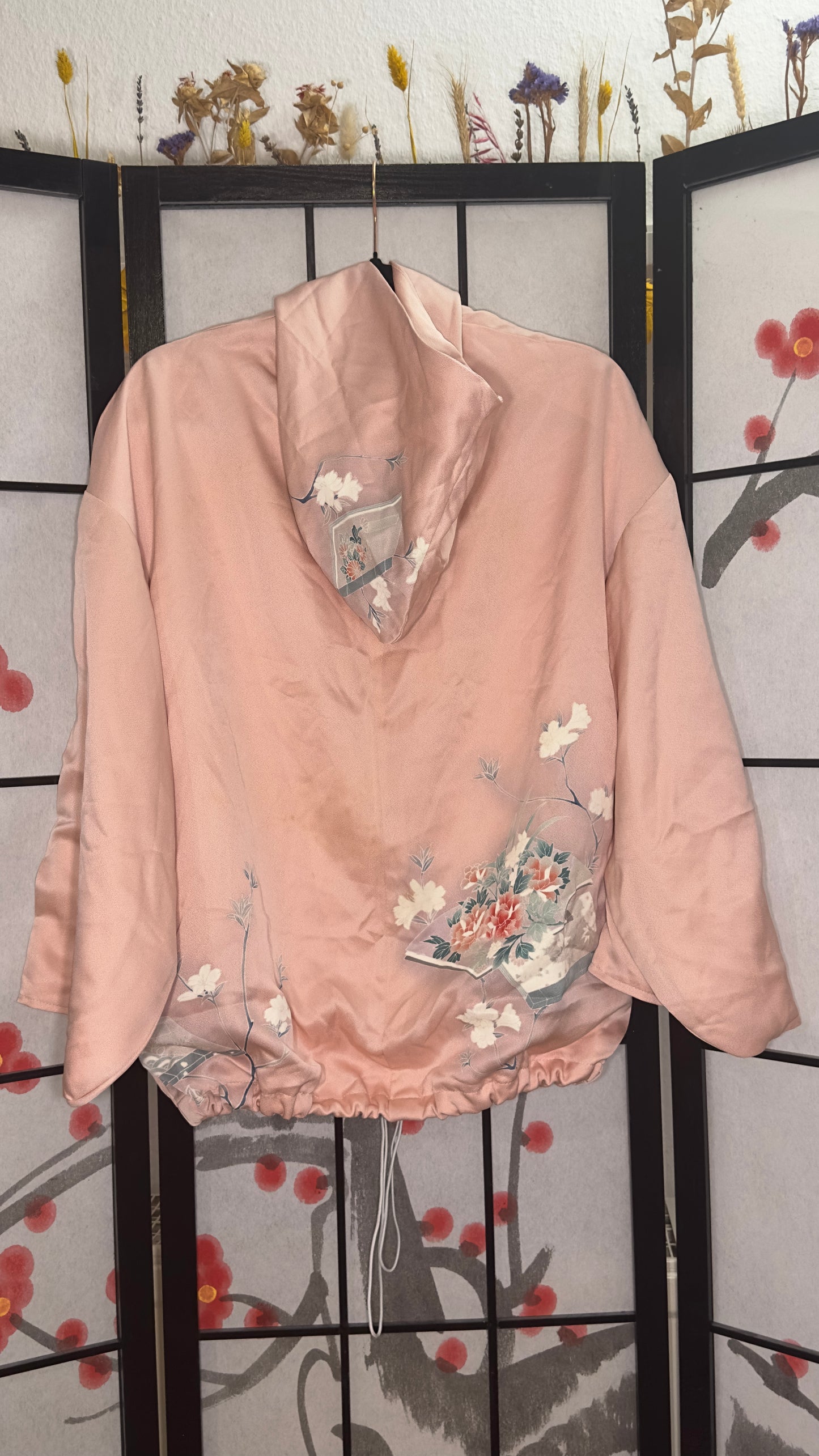 Upcycled Kimono Regular Hoodie Pink