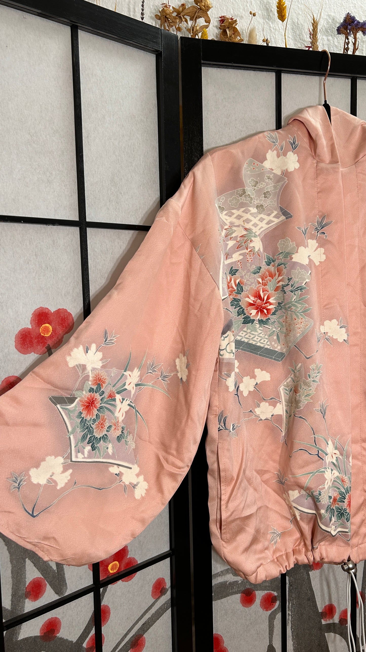 Upcycled Kimono Regular Hoodie Pink