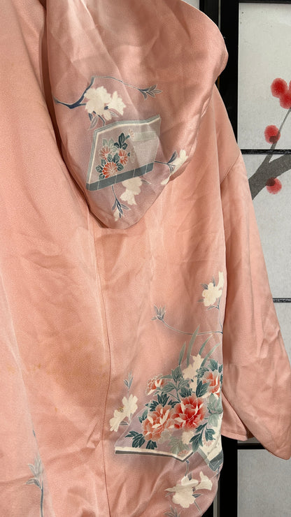 Upcycled Kimono Regular Hoodie Pink