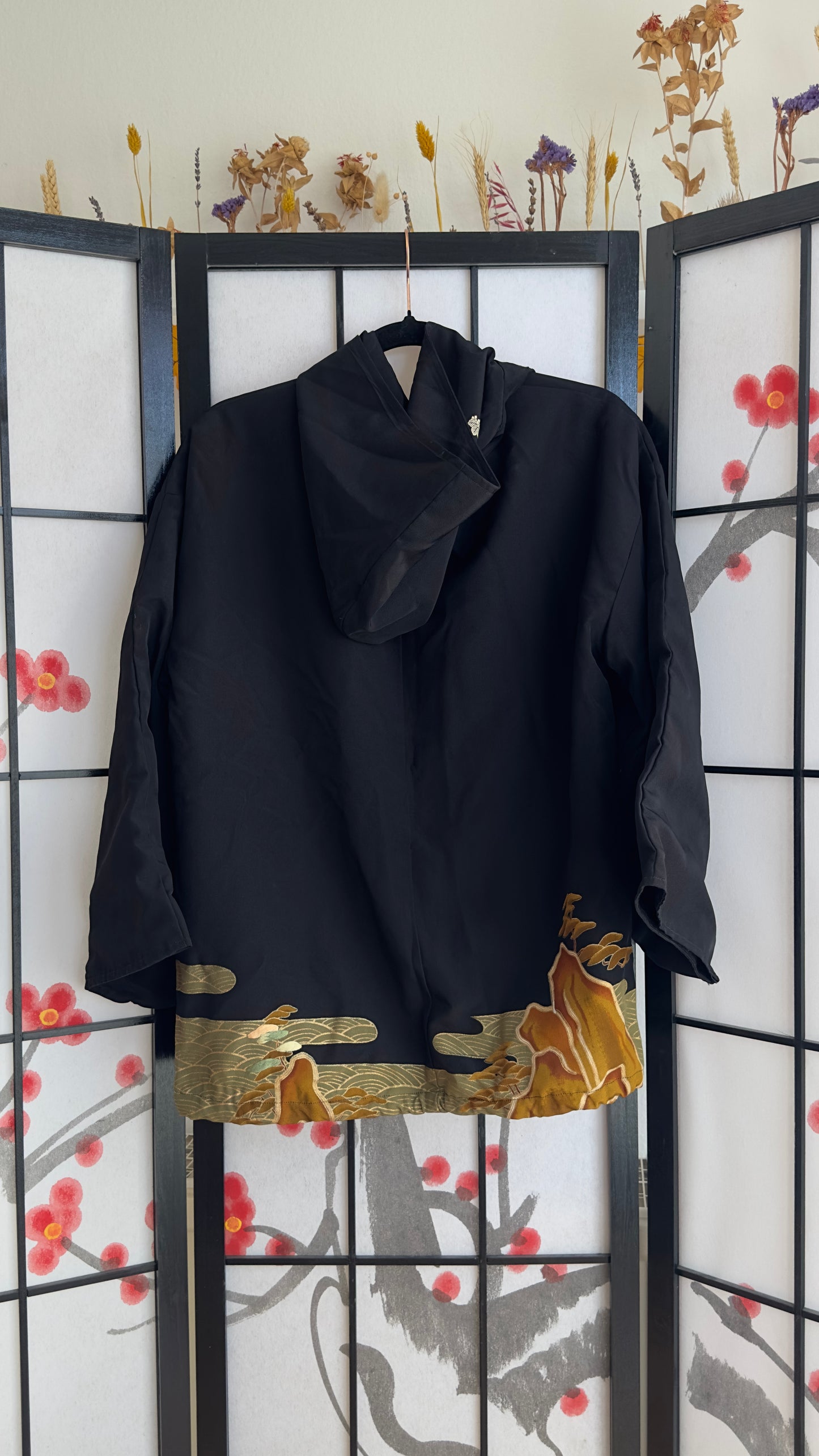Upcycled Kimono Regular Hoodie Black