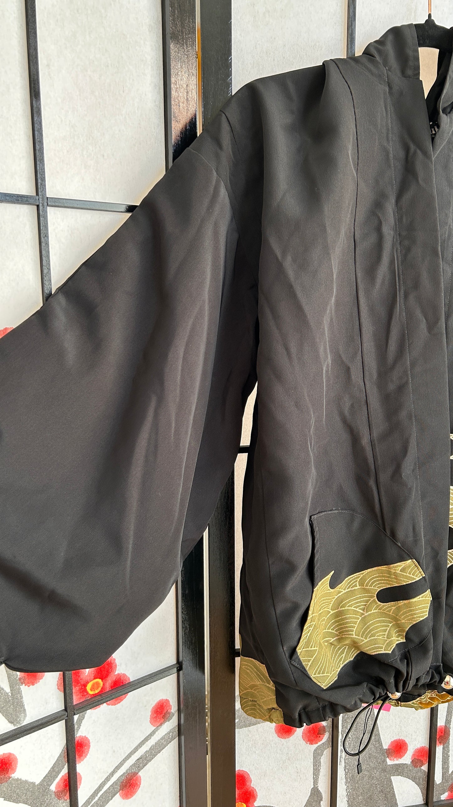 Upcycled Kimono Regular Hoodie Black