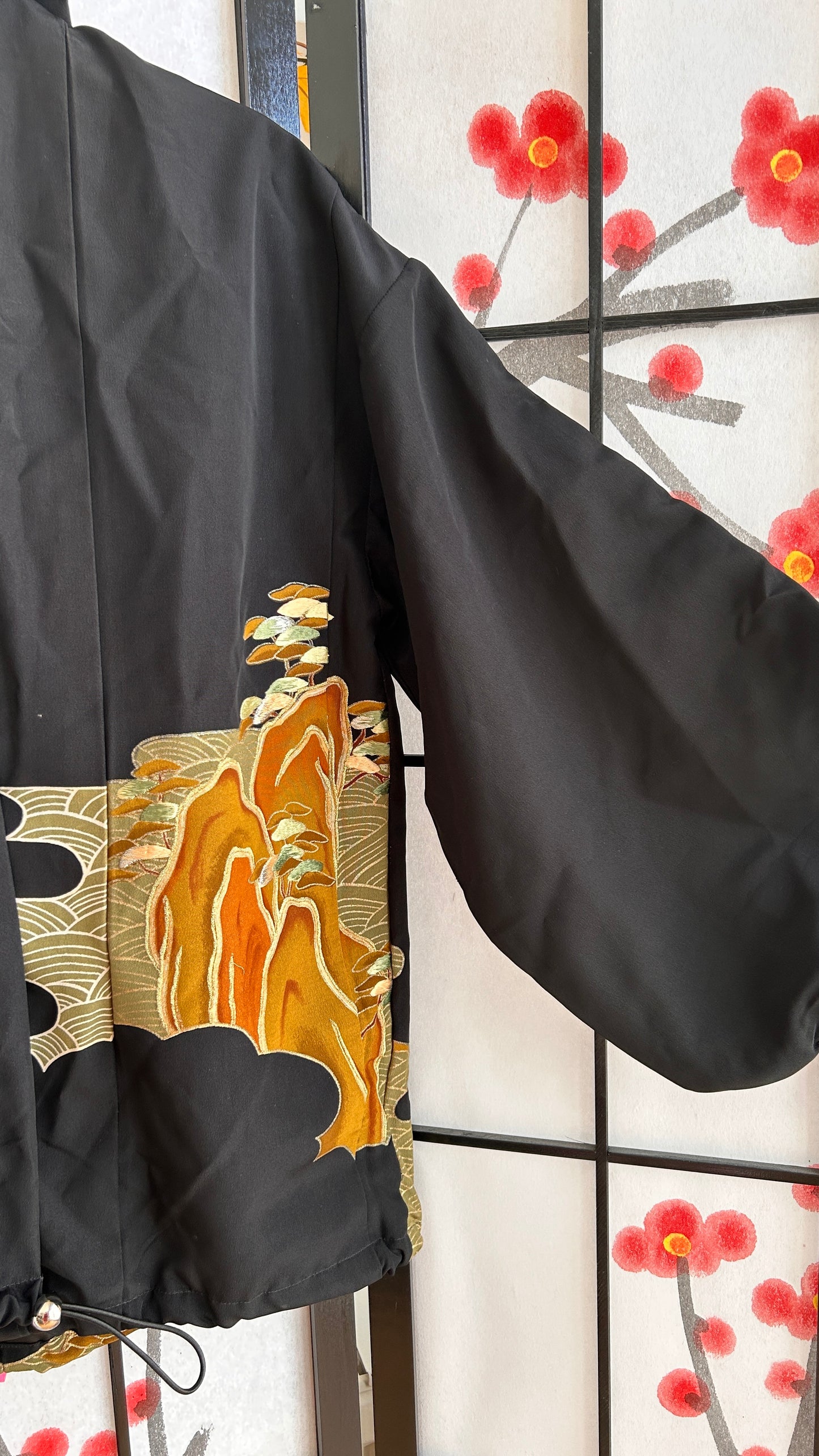 Upcycled Kimono Regular Hoodie Black