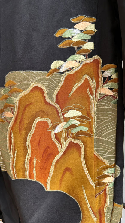 Upcycled Kimono Regular Hoodie Black
