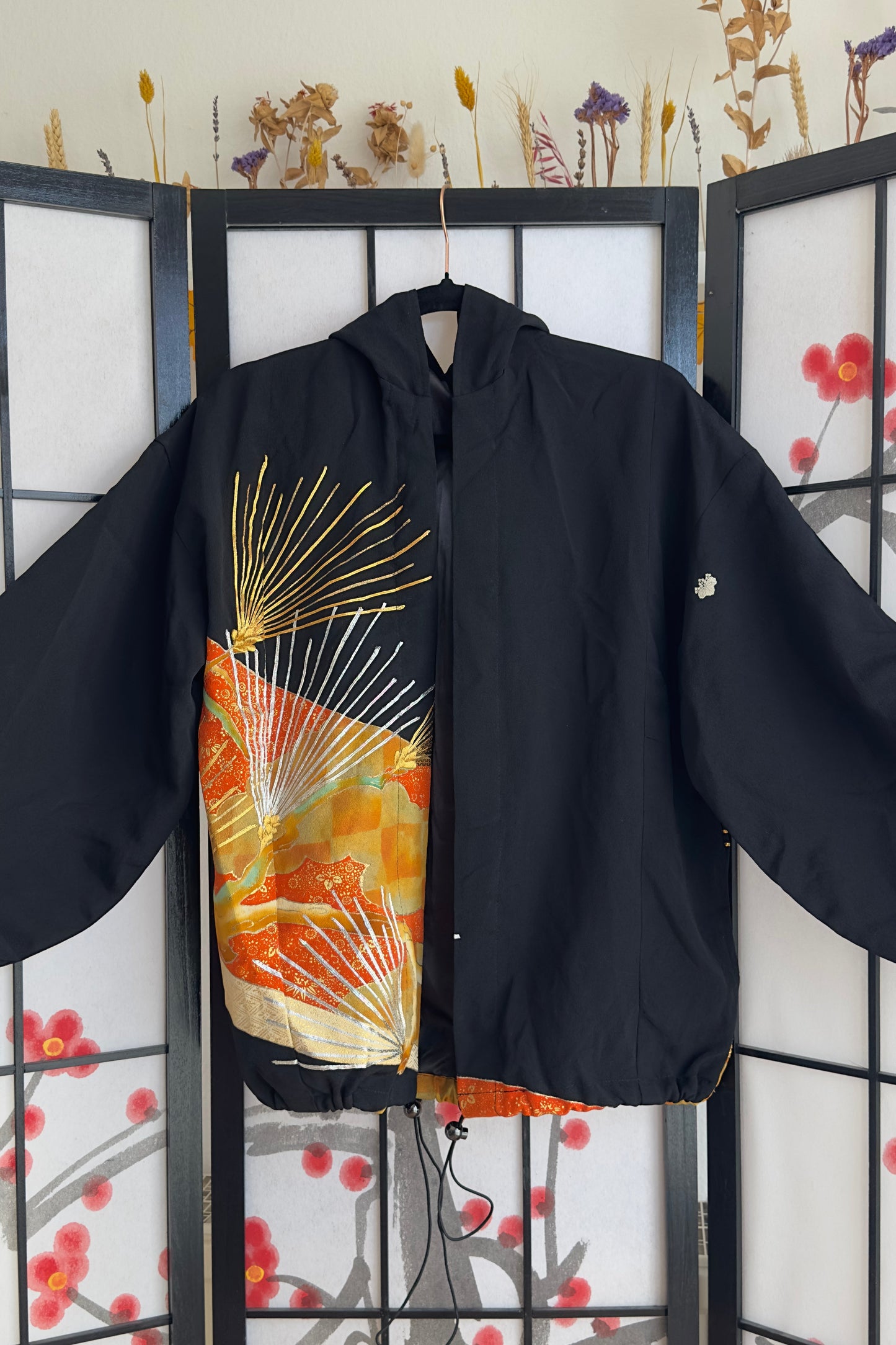 Upcycled Kimono Regular Hoodie Black