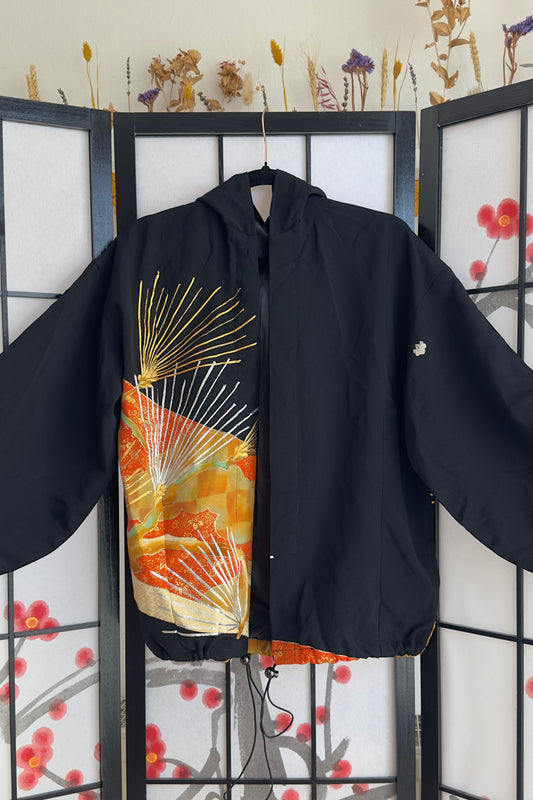 Upcycled Kimono Regular Hoodie Black
