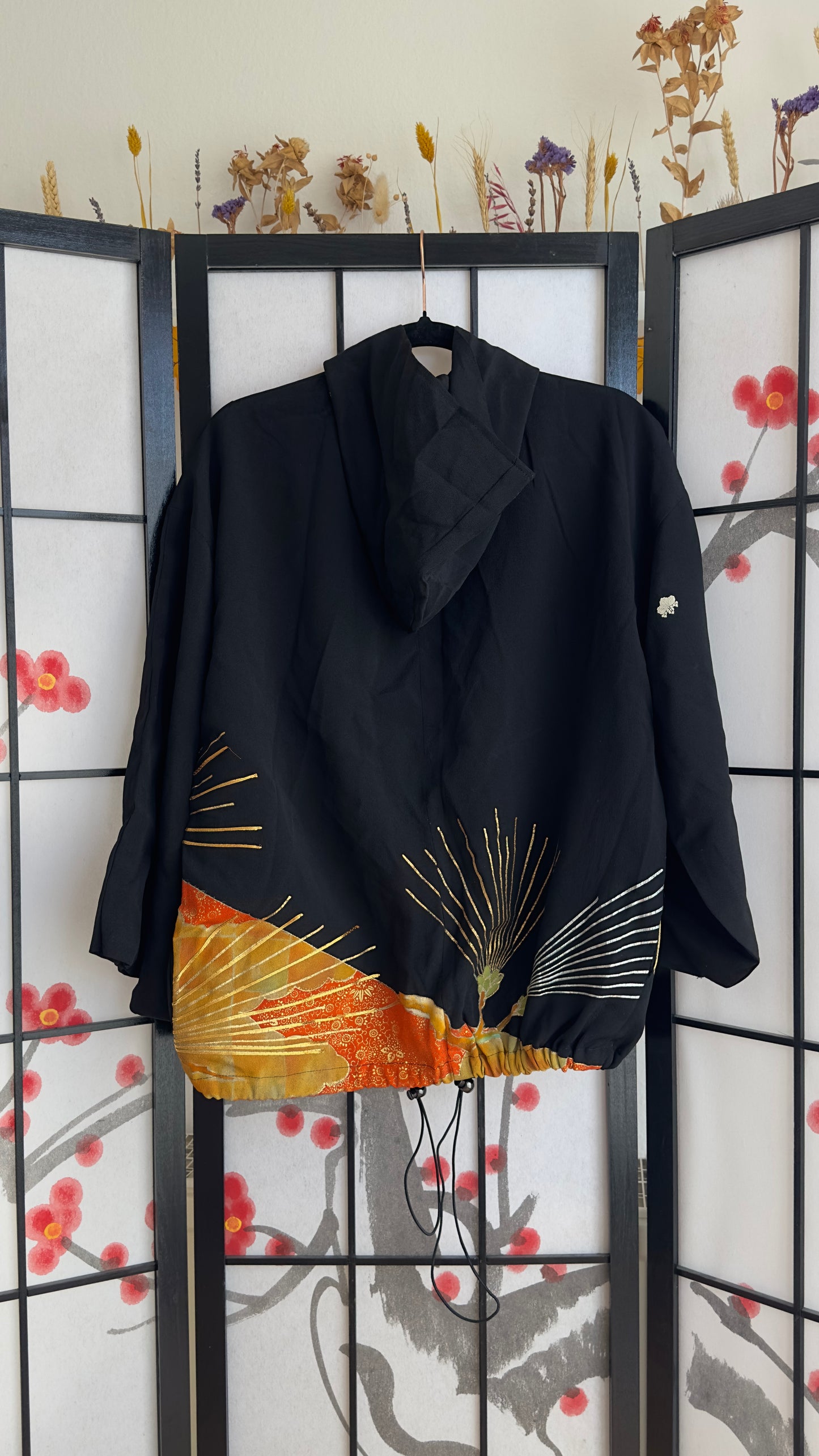 Upcycled Kimono Regular Hoodie Black