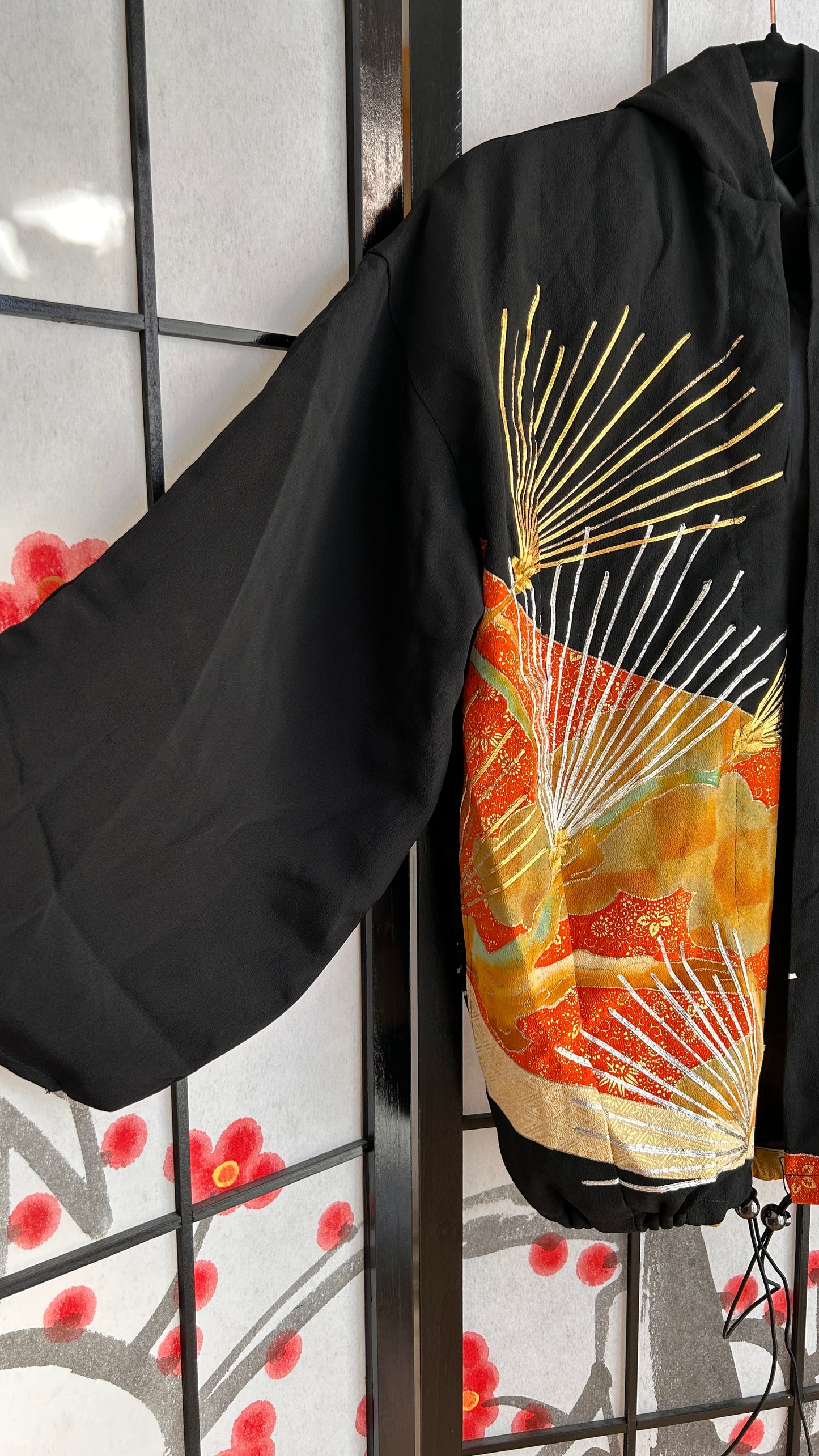 Upcycled Kimono Regular Hoodie Black