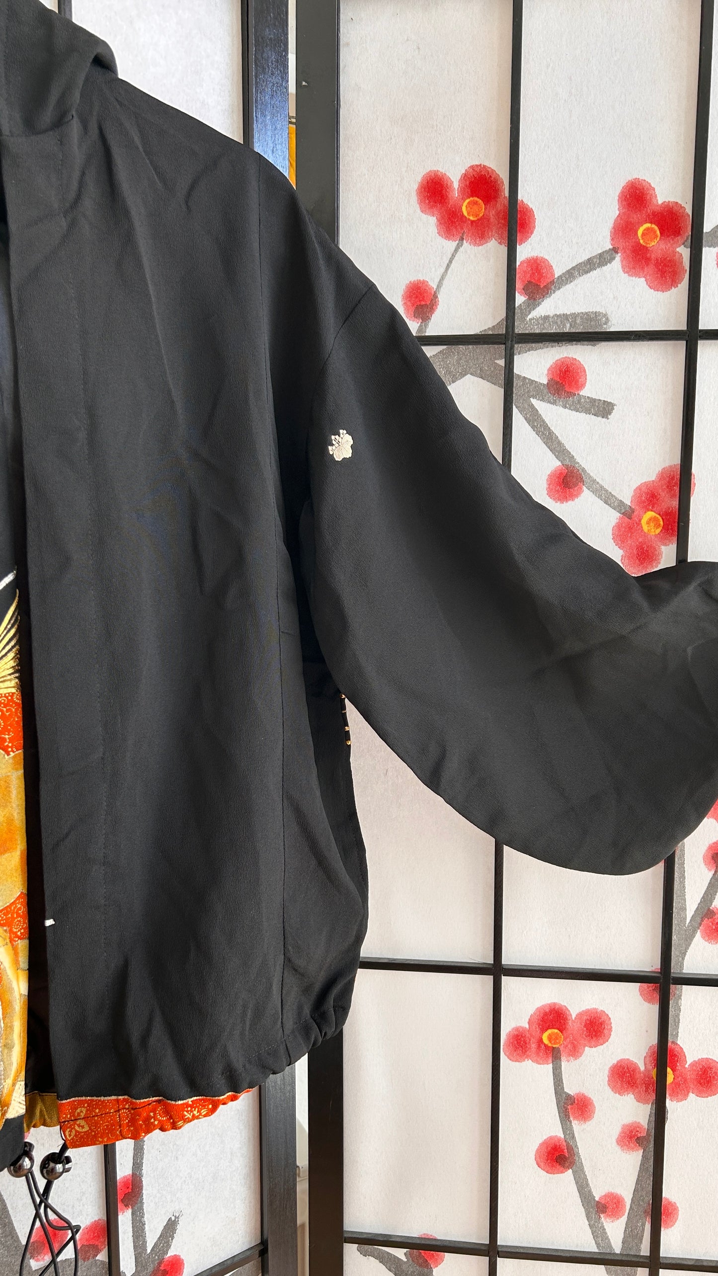 Upcycled Kimono Regular Hoodie Black
