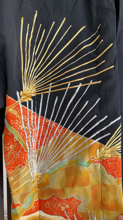 Upcycled Kimono Regular Hoodie Black