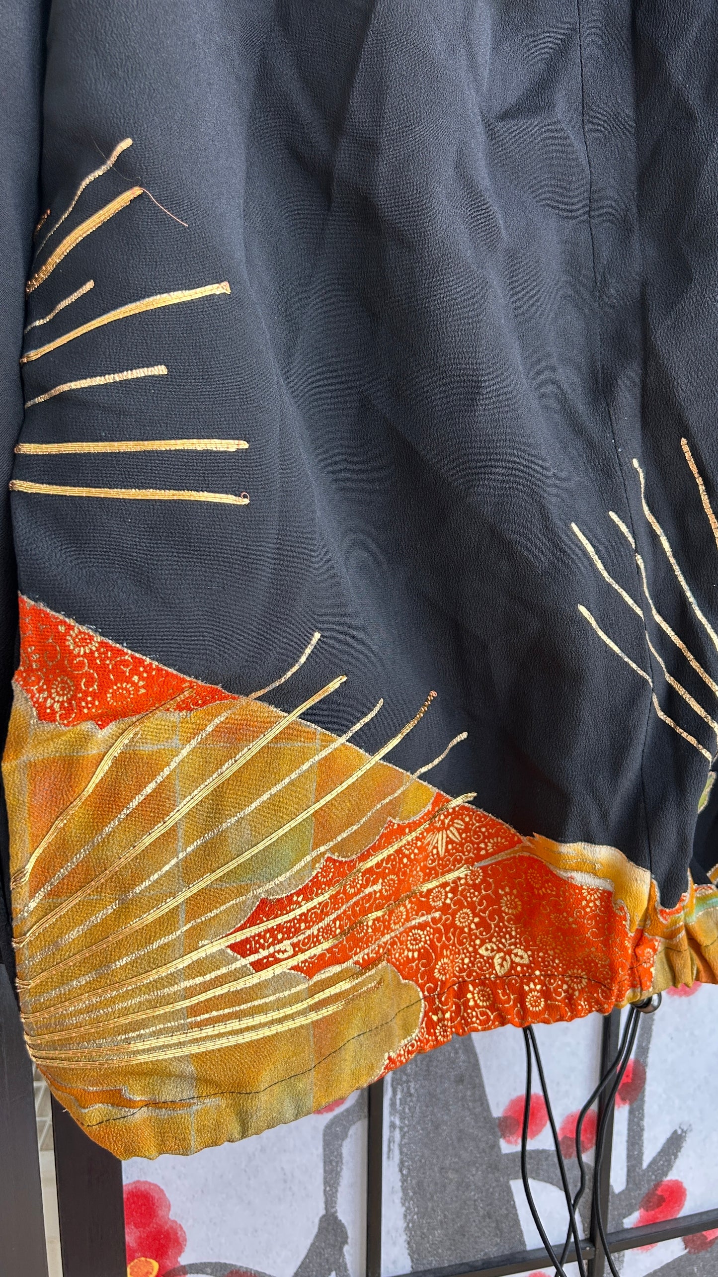 Upcycled Kimono Regular Hoodie Black