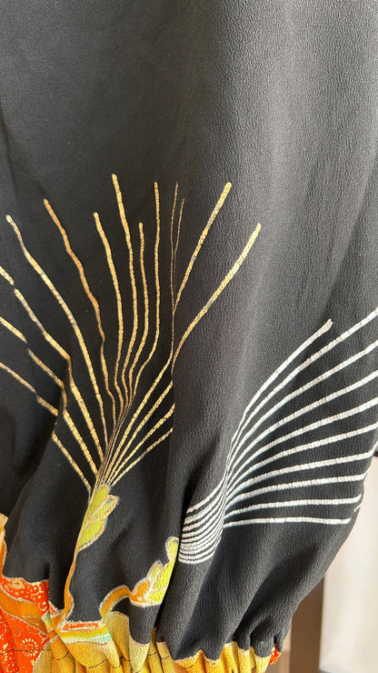 Upcycled Kimono Regular Hoodie Black