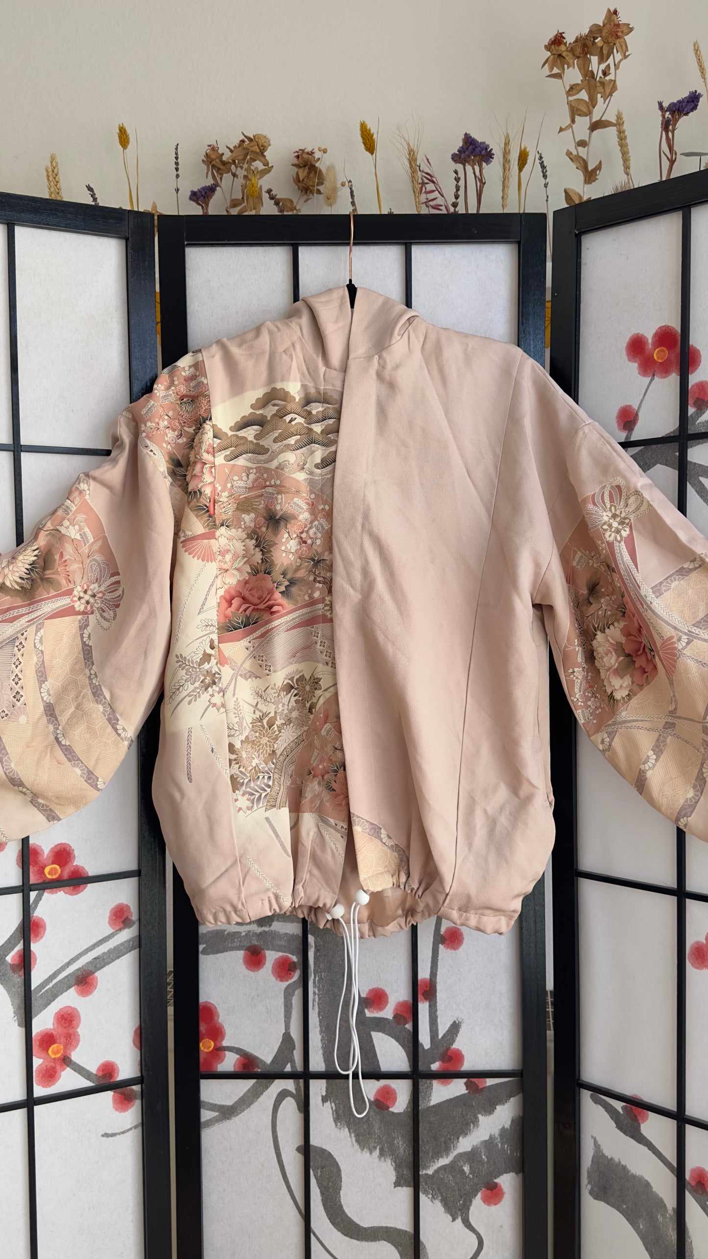 Upcycled Kimono Regular Hoodie Pink
