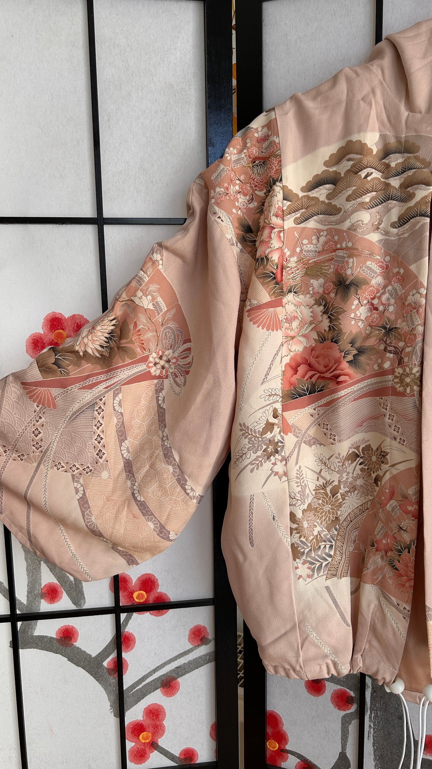 Upcycled Kimono Regular Hoodie Pink