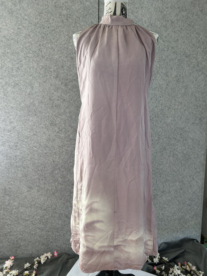 Lilac kimono halter dress fading to ivory with wave motifs, front view