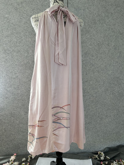 Light pink kimono halter dress with neck tie bow, back view