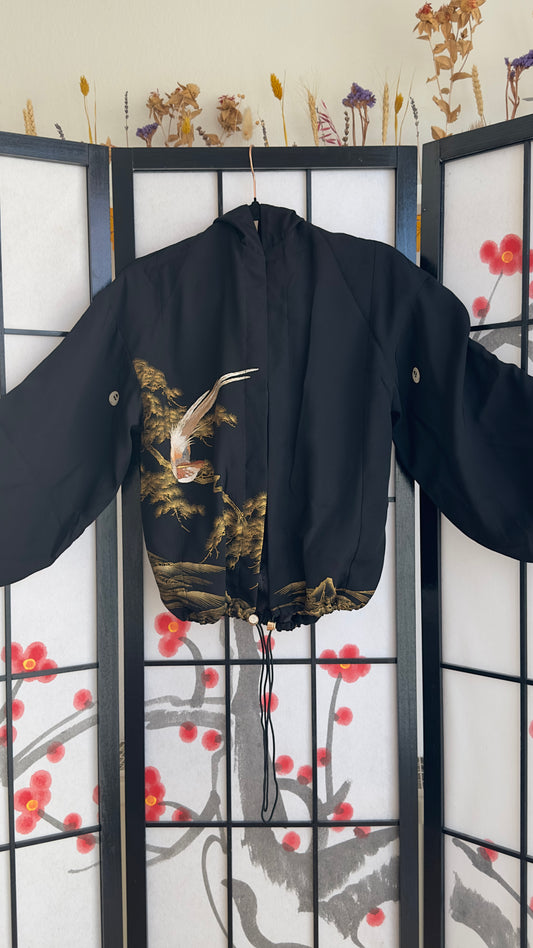 Upcycled Kimono Kodomo Hoodie Black