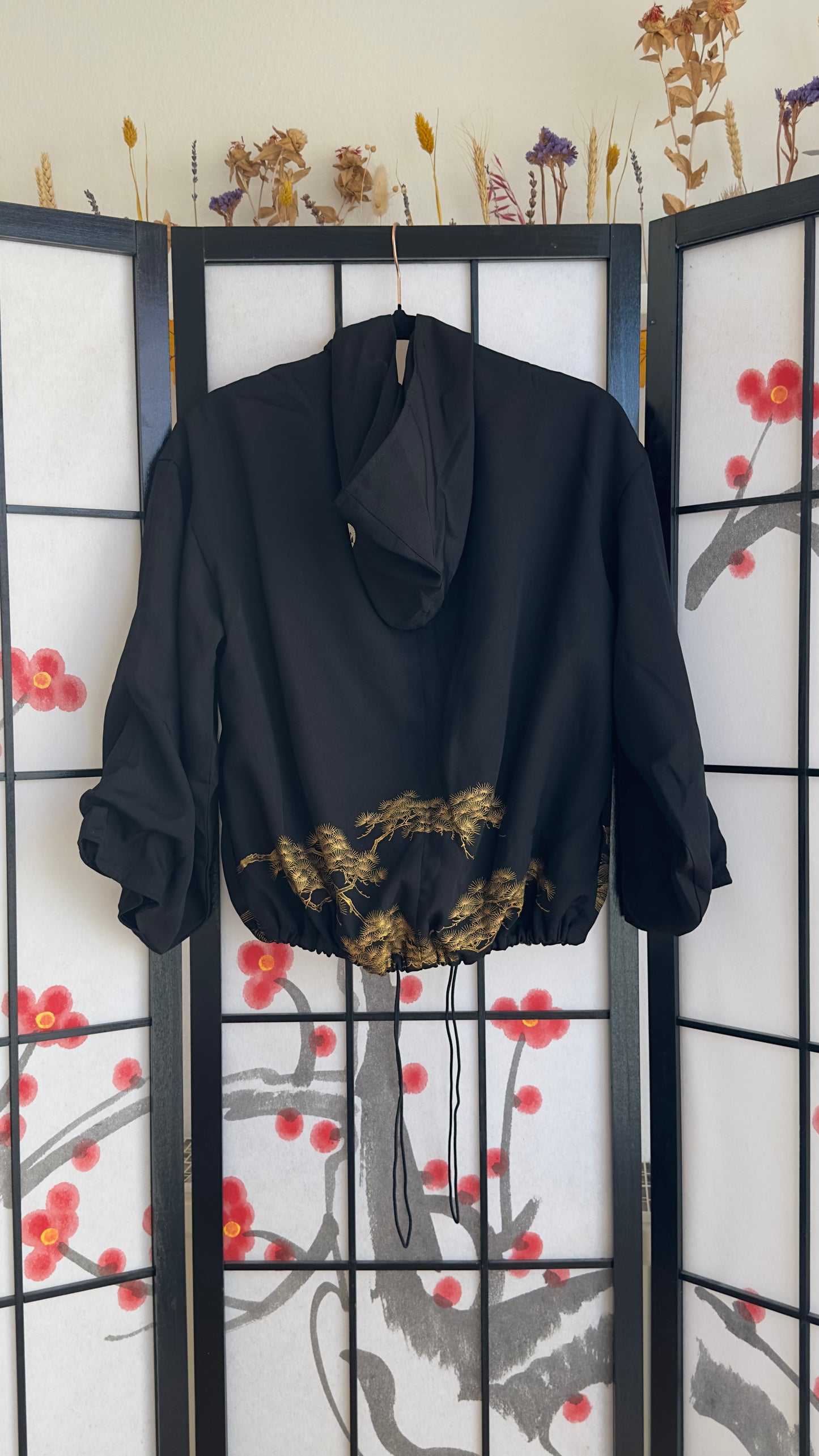 Upcycled Kimono Kodomo Hoodie Black
