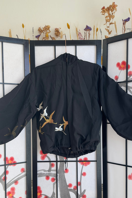 Upcycled Kimono Kodomo Hoodie Black