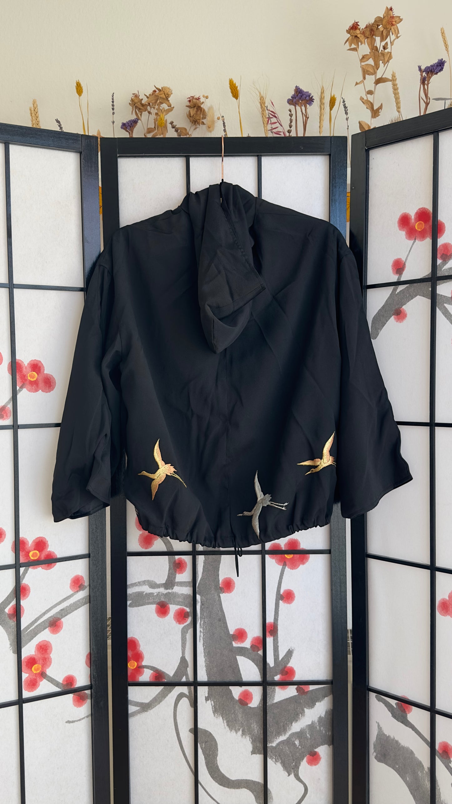 Upcycled Kimono Kodomo Hoodie Black