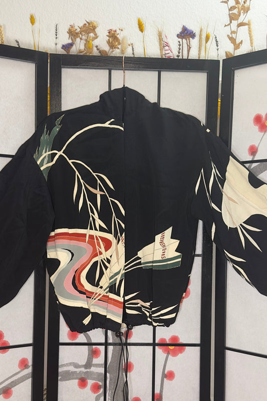 Upcycled Kimono Kodomo Hoodie Black
