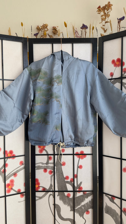 Upcycled Kimono Cropped Hoodie Blue