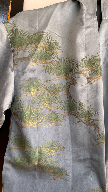 Upcycled Kimono Cropped Hoodie Blue