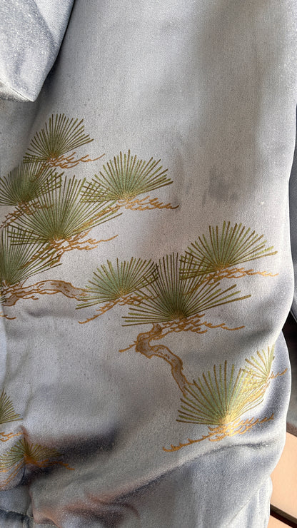 Upcycled Kimono Cropped Hoodie Blue