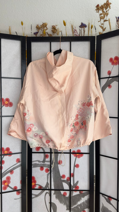 Upcycled Kimono Cropped Hoodie Pink