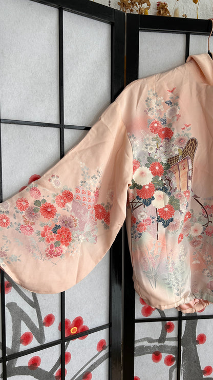 Upcycled Kimono Cropped Hoodie Pink