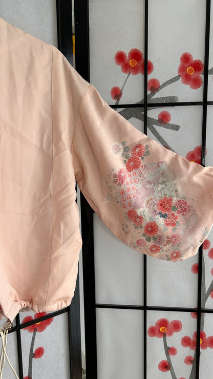 Upcycled Kimono Cropped Hoodie Pink