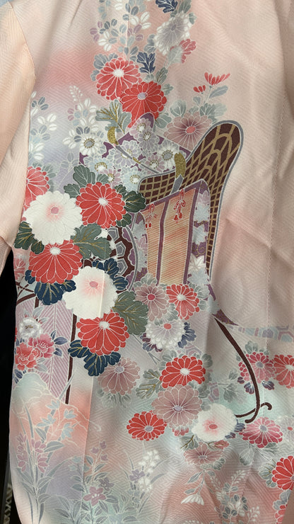 Upcycled Kimono Cropped Hoodie Pink