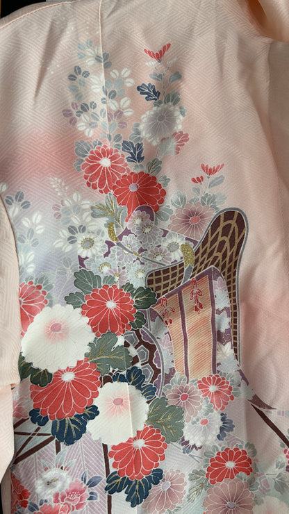Upcycled Kimono Cropped Hoodie Pink