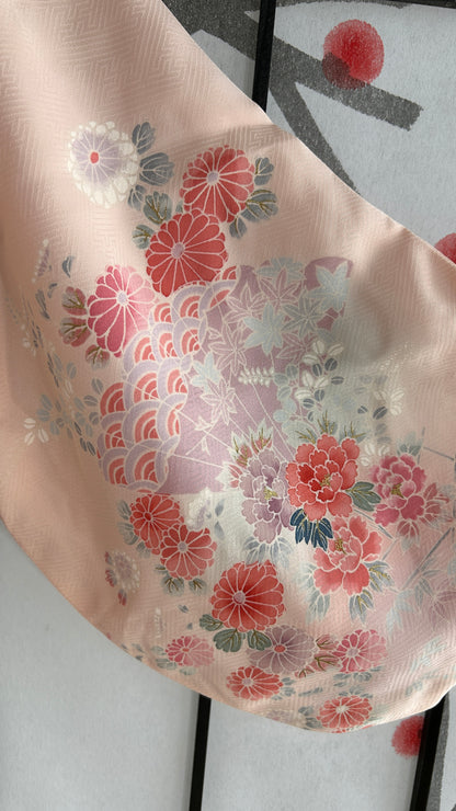 Upcycled Kimono Cropped Hoodie Pink