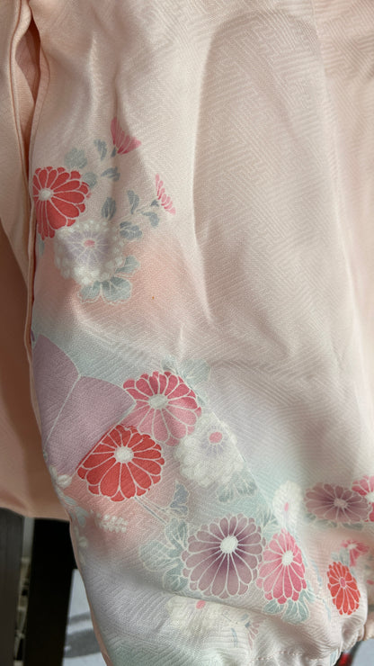 Upcycled Kimono Cropped Hoodie Pink