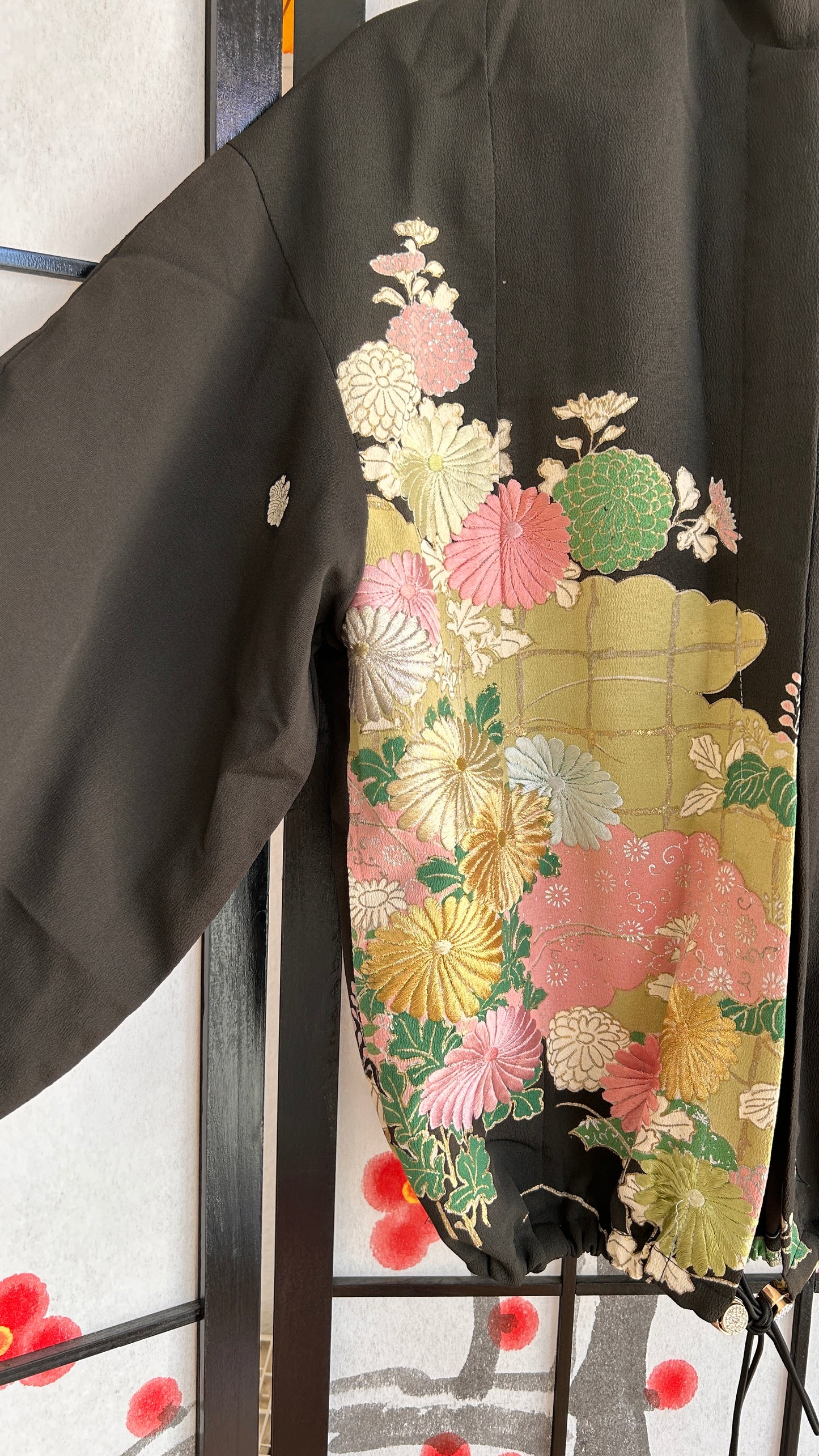 Upcycled Kimono Kodomo Hoodie Black