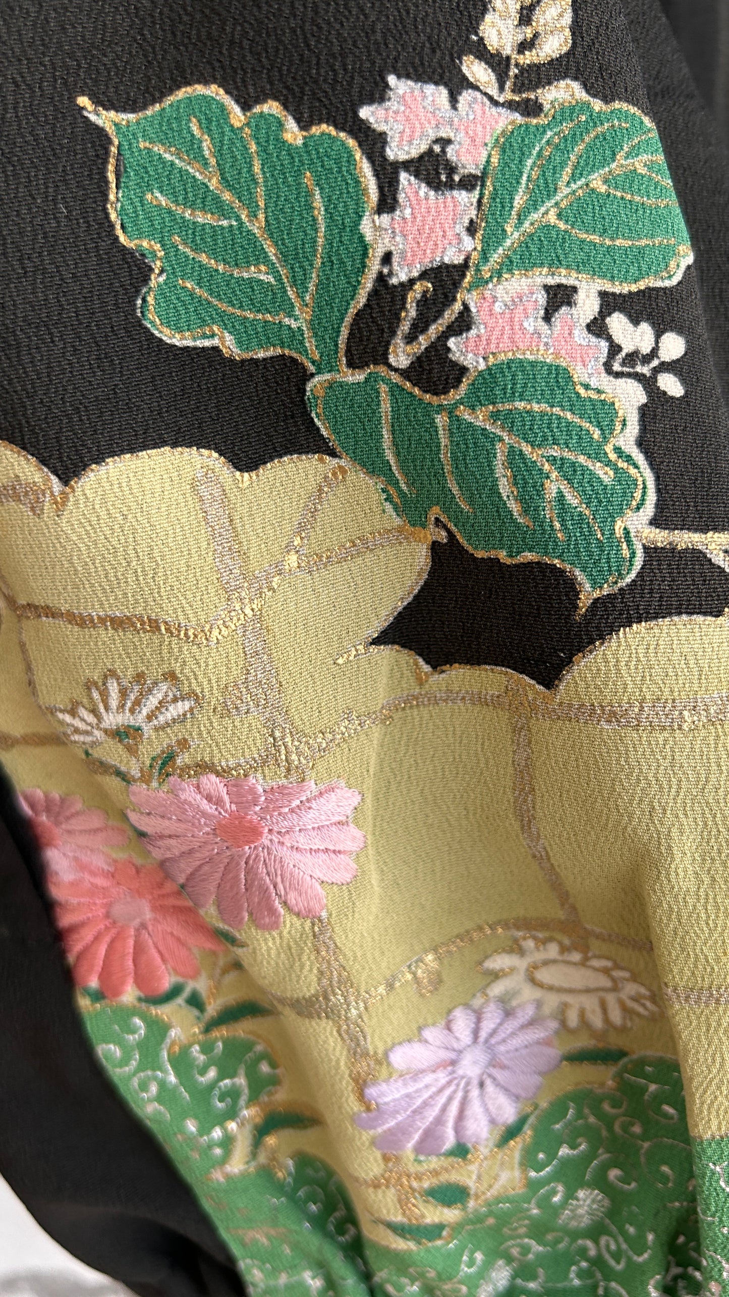 Upcycled Kimono Kodomo Hoodie Black