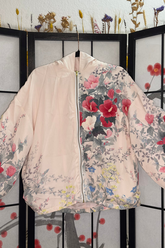 Upcycled Kimono Hoodie with Zipper Pink