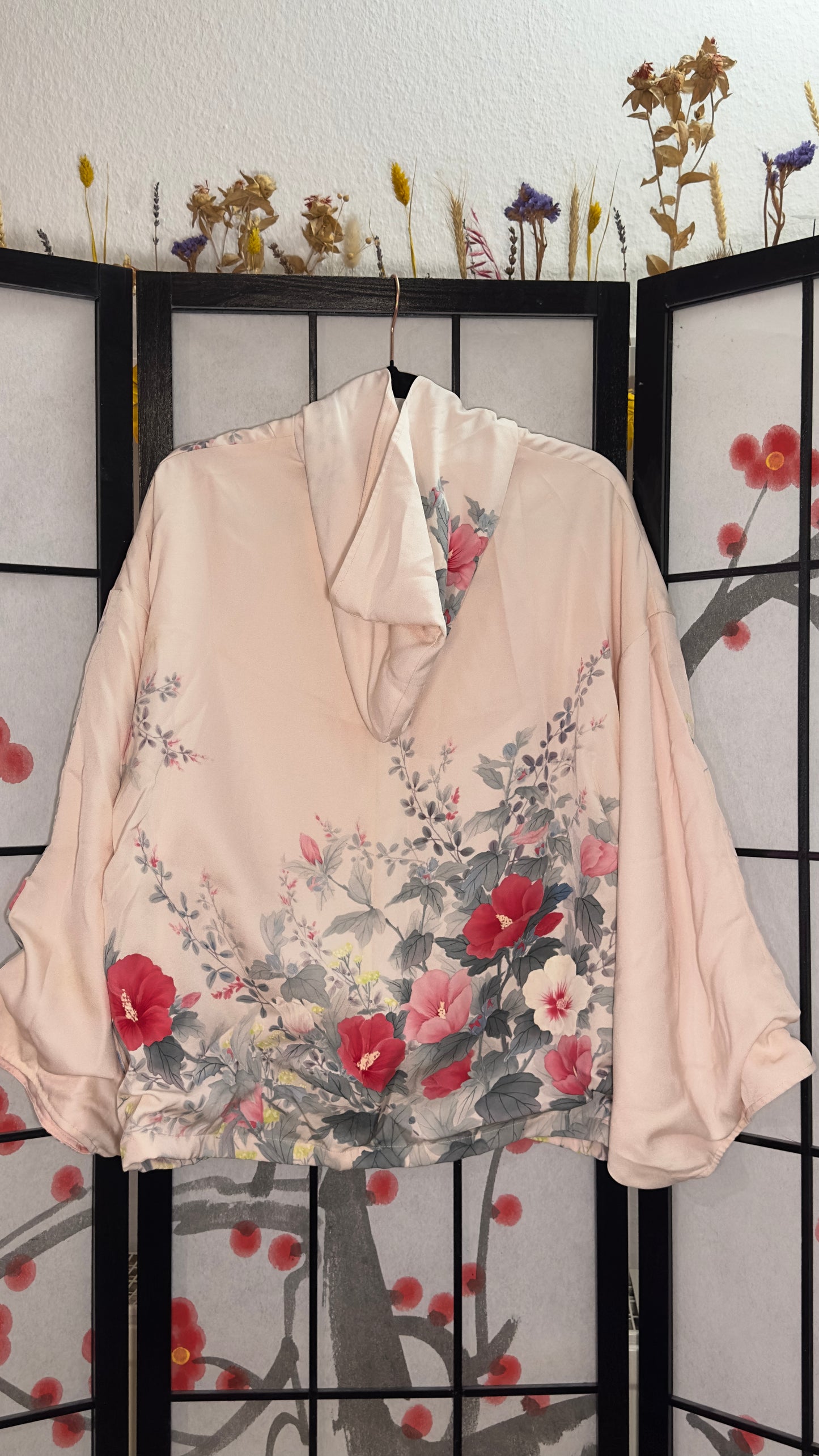 Upcycled Kimono Hoodie with Zipper Pink