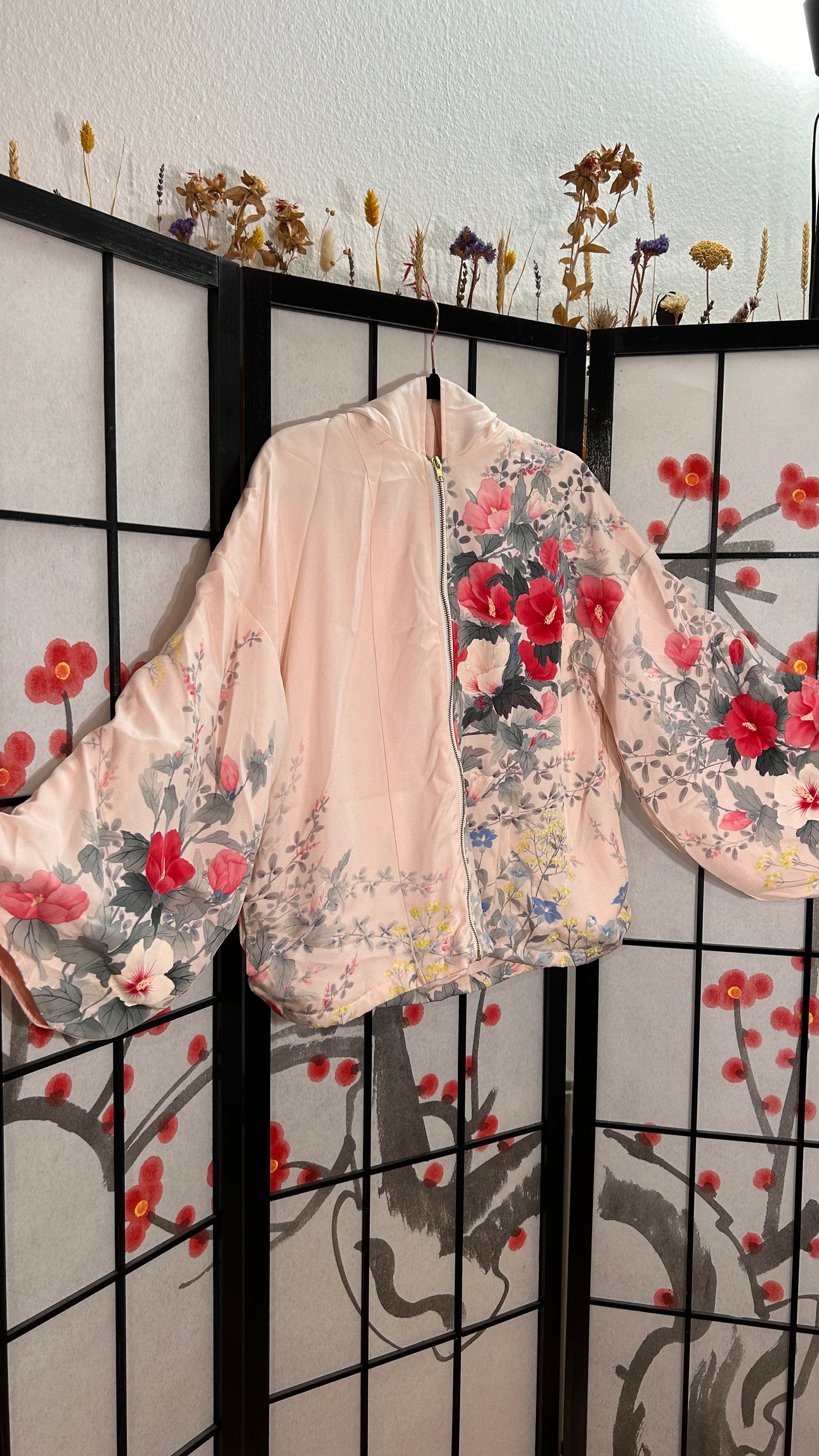Upcycled Kimono Hoodie with Zipper Pink
