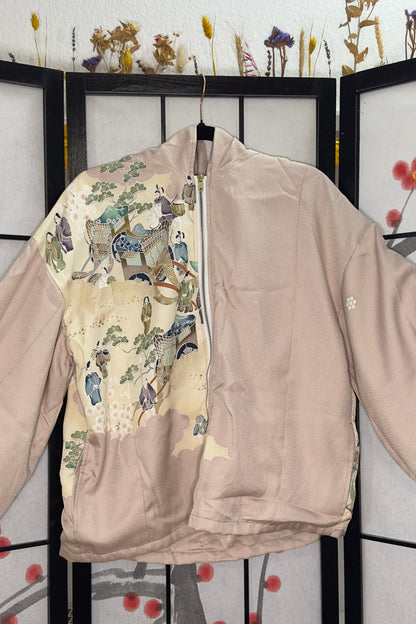 Upcycled Kimono Hoodie with Zipper