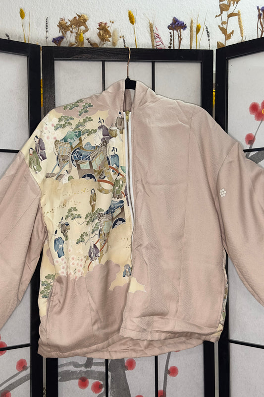 Upcycled Kimono Hoodie with Zipper