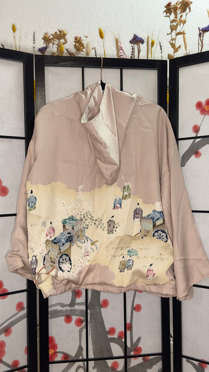 Upcycled Kimono Hoodie with Zipper