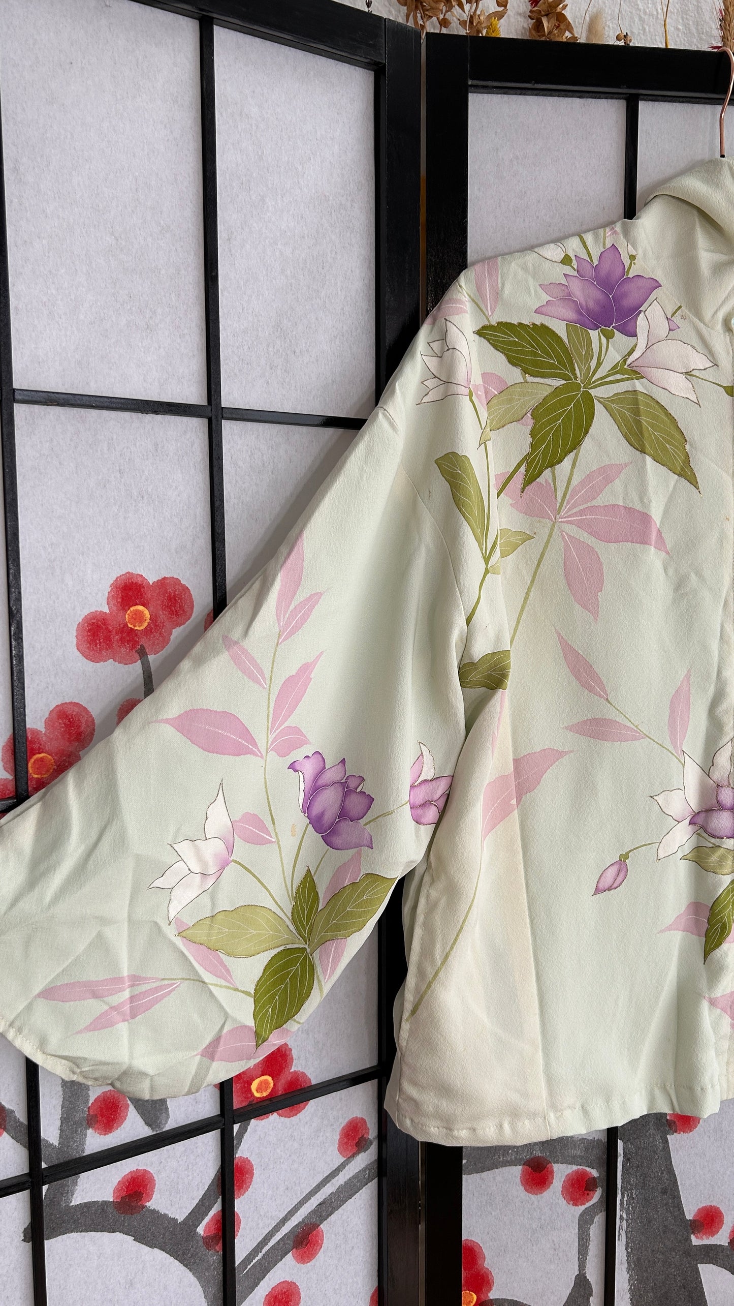 Upcycled Kimono Hoodie with Zipper Light green