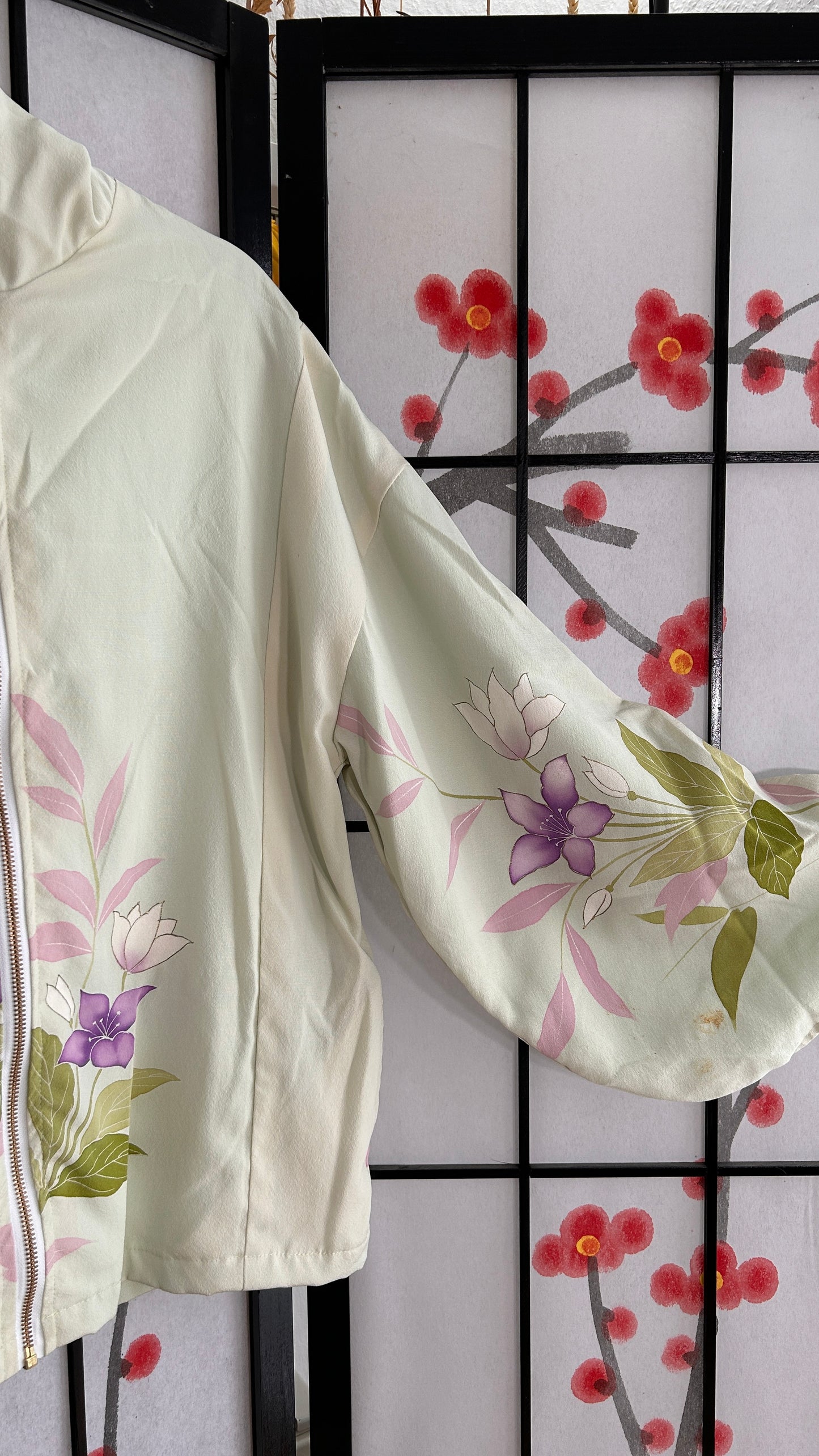Upcycled Kimono Hoodie with Zipper Light green