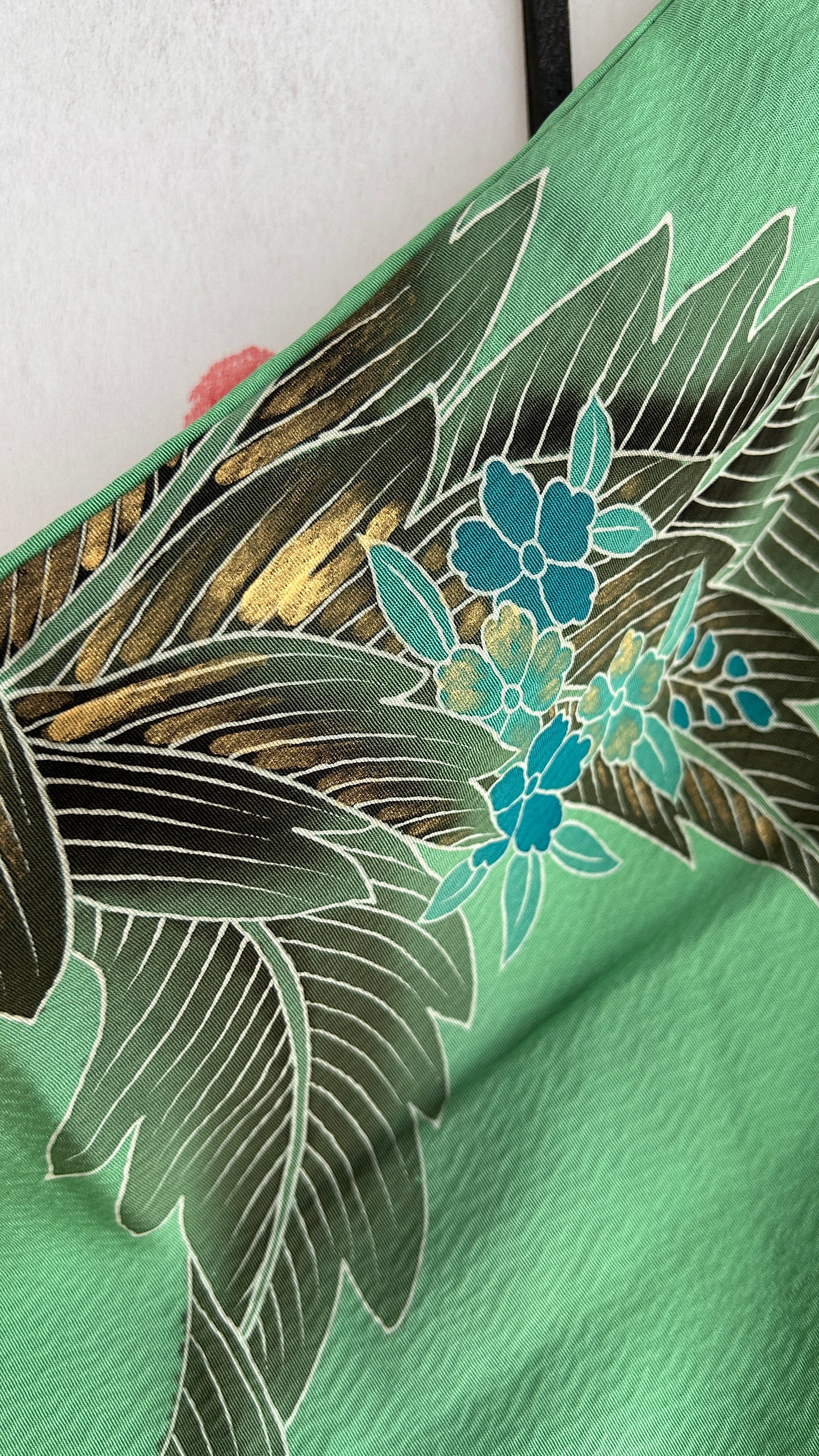 Upcycled Kimono Regular Hoodie with Zipper Green hand Painted