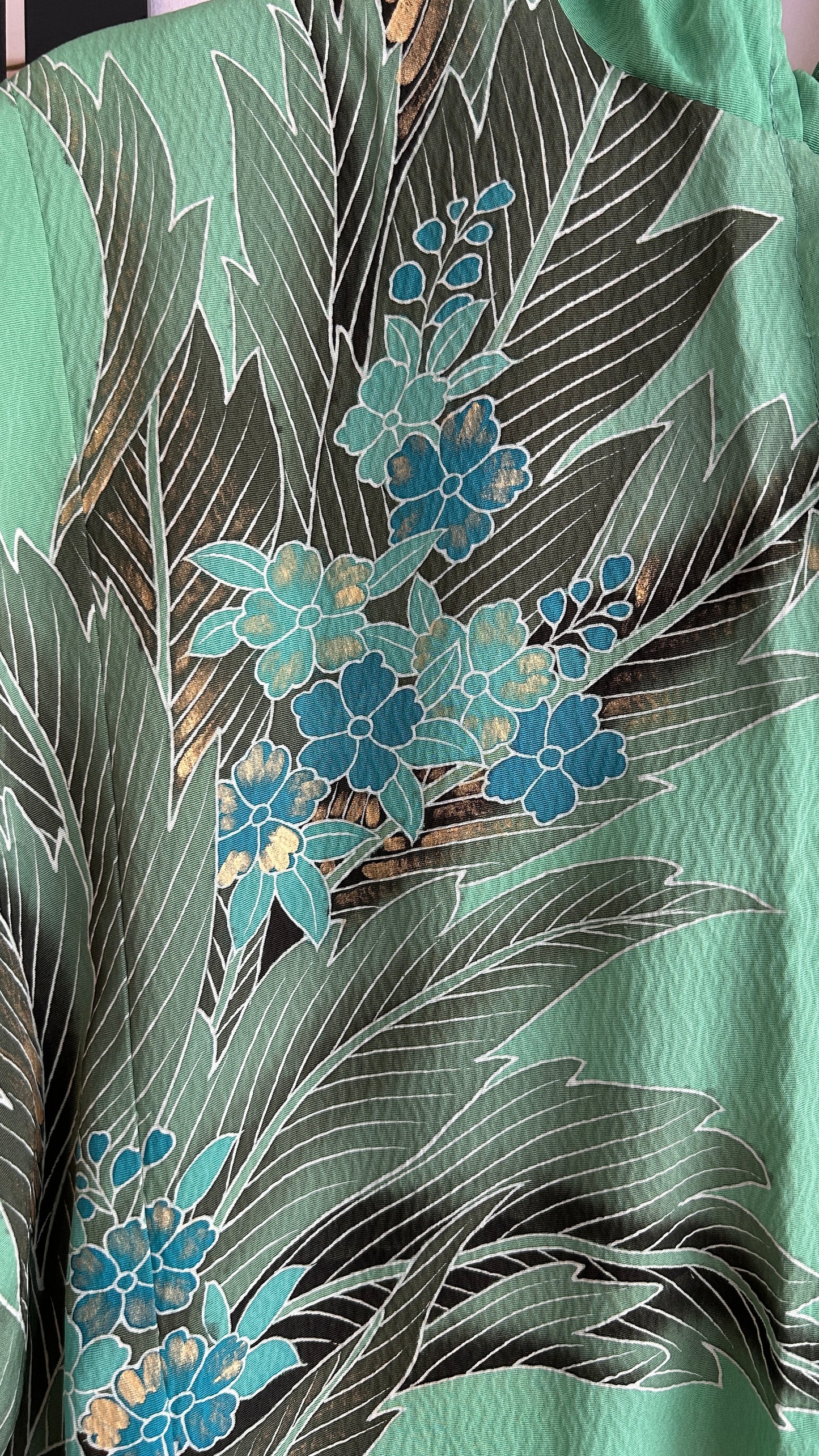 Upcycled Kimono Regular Hoodie with Zipper Green hand Painted