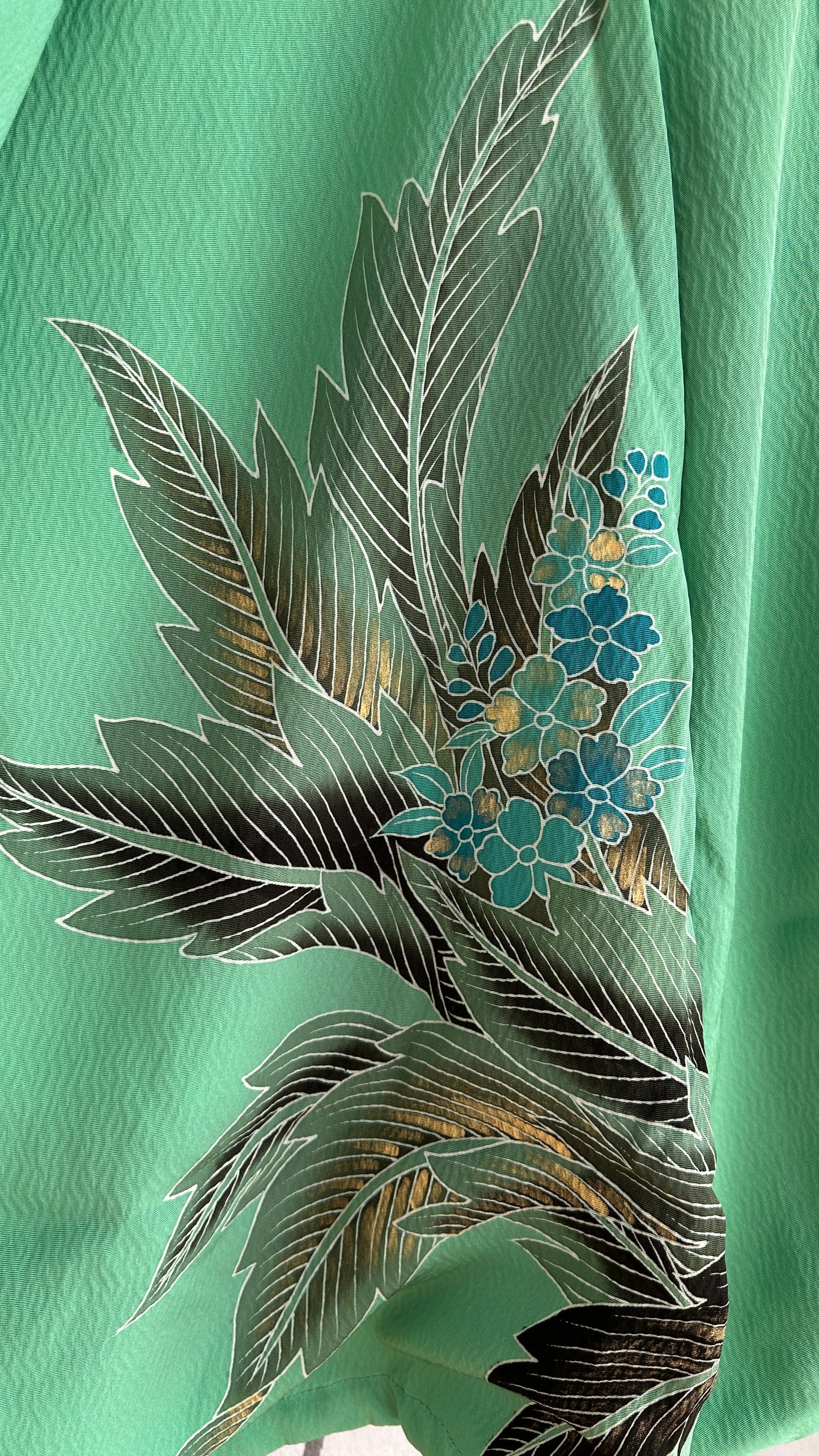 Upcycled Kimono Regular Hoodie with Zipper Green hand Painted