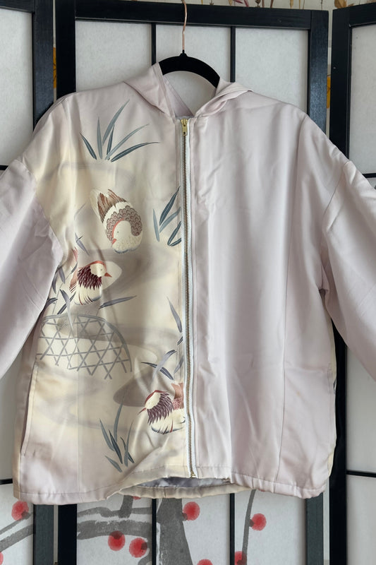 Upcycled Kimono Regular Hoodie with Zipper Light Lavender hand Painted