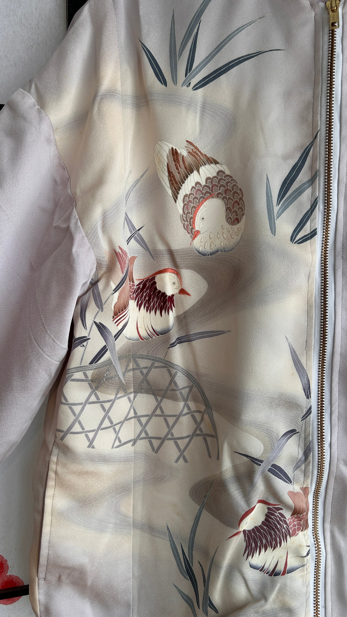 Upcycled Kimono Regular Hoodie with Zipper Light Lavender hand Painted